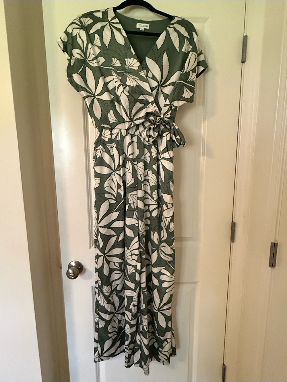 Luxology Green and White Floral Wrap Maxi Dress